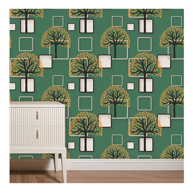 New fashion 53cm vinyl pvc wallpaper luxury wallpaper roll size 0.53m width Green tree Wallpaper for home decoration