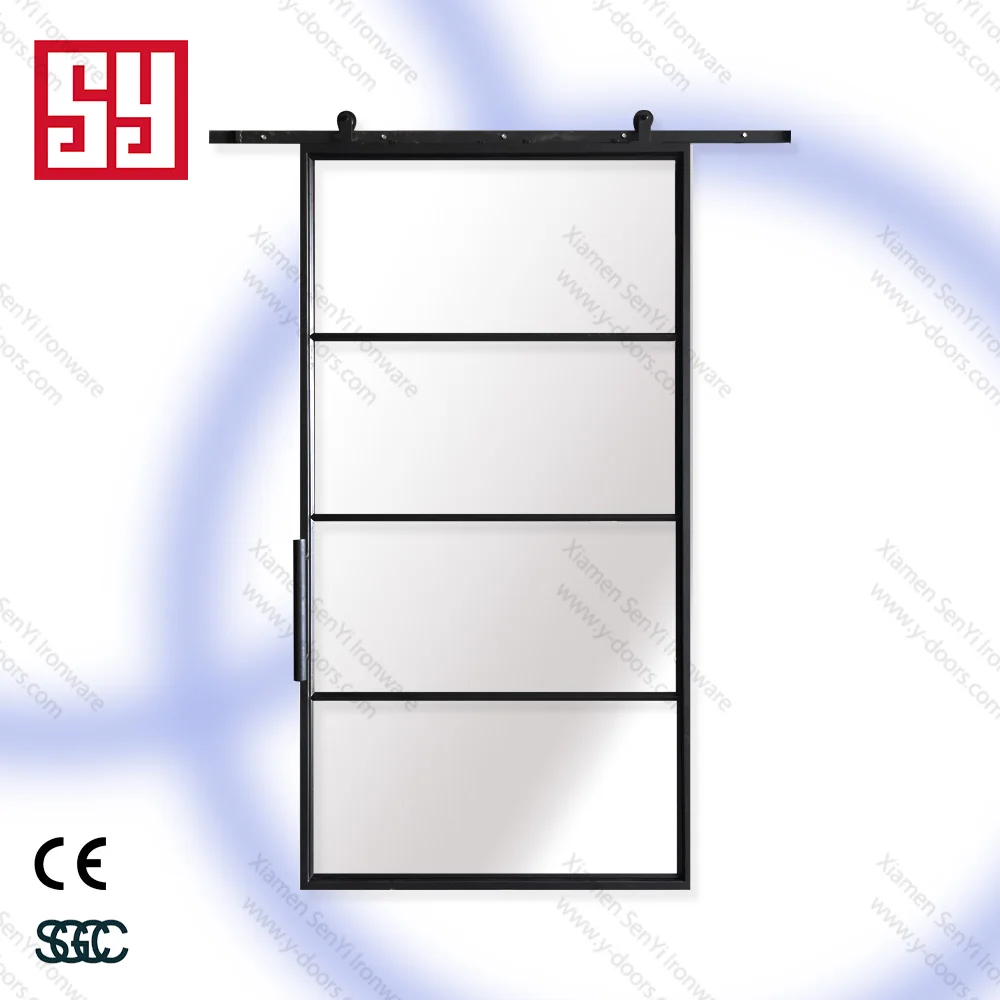 Modern Frosted Tempered Glass Interior Sliding Door Hardware Easy-to-Use Carbon Steel Handle for Office Buildings & Hotels