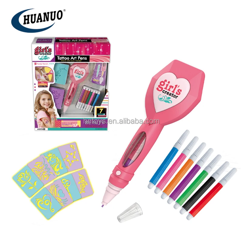 Kids pretend play DIY beautiful fashion beauty tattoo pen kit makeup set toys for girls