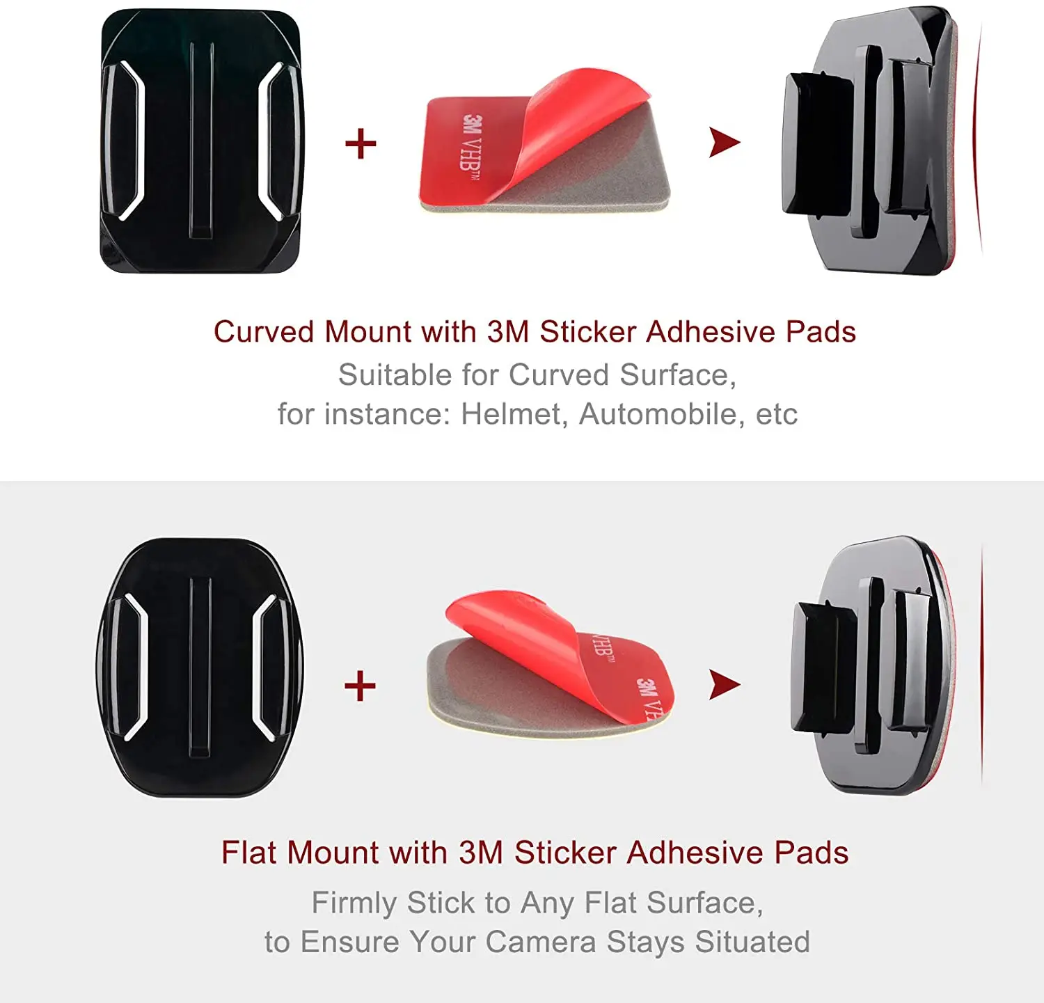 Adhesive Mounts For GoPro Hero 7, 6, 5, 4, 3 - Curved & Flat 3M Sticky Pads