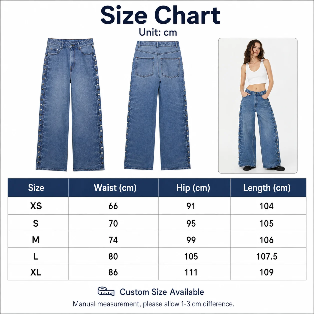 Women's High Waist Summer Vintage Street Loose Casual Long Pants Rivet Jeans