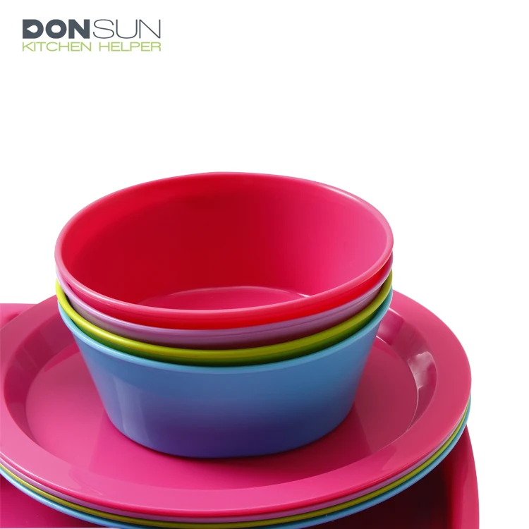 Kids Color Plastic Dinnerware Set 24 Piece Set Includes Plates,Bowls