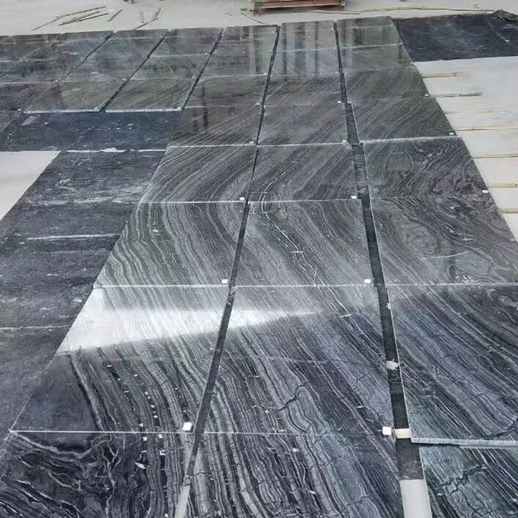 Bongkah Marmar Hitam China Berurat Kayu Untuk Projek