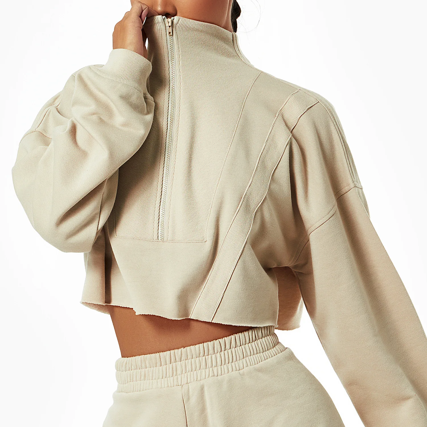 Long Sleeve Sweatshirt Loose Collar Zipper Top Wear Casual Outdoor Gym Training Sweater Hoodie