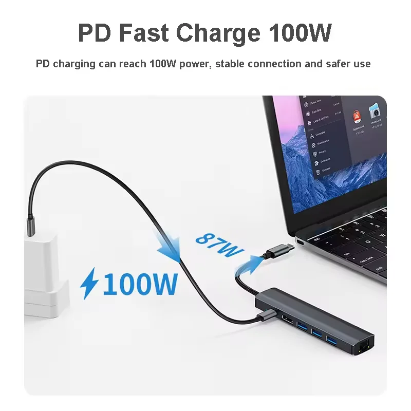 6 Ports Adapter Gigabyte Network 1000mbps 4k Hd Adapter Usb 3.0 Pd Rj45 6 In 1usb C Hub - Buy Type C Usb Port Hub Multiport 6 In 1 Usb C Hub type C Adapter Charger Multiport 6 In 1 Usb C Hub for Mobile Phone Laptop Notebook 6 In 1 Type C Hub