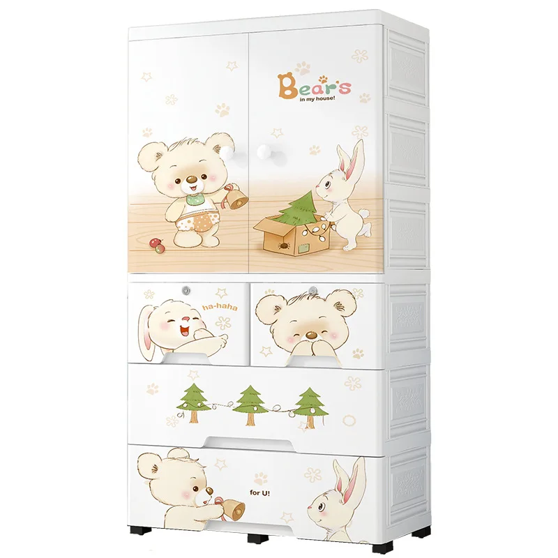 Animal Pattern Large Size Baby Drawer Storage Cabinet Wardrobe Plastic Cupboard Design