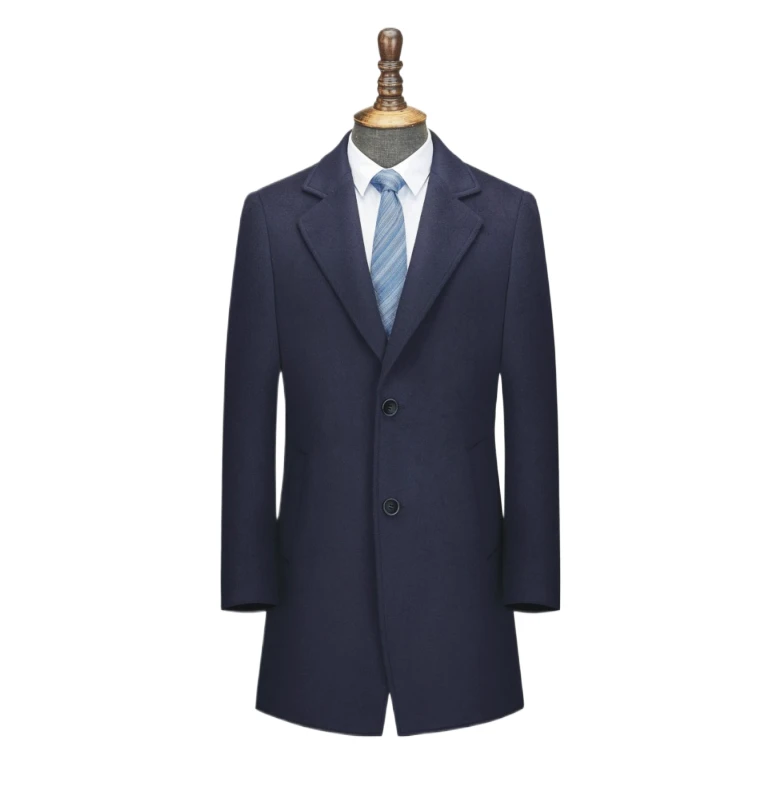 High-end Navy blue double-breasted double-sided warm coat for men
