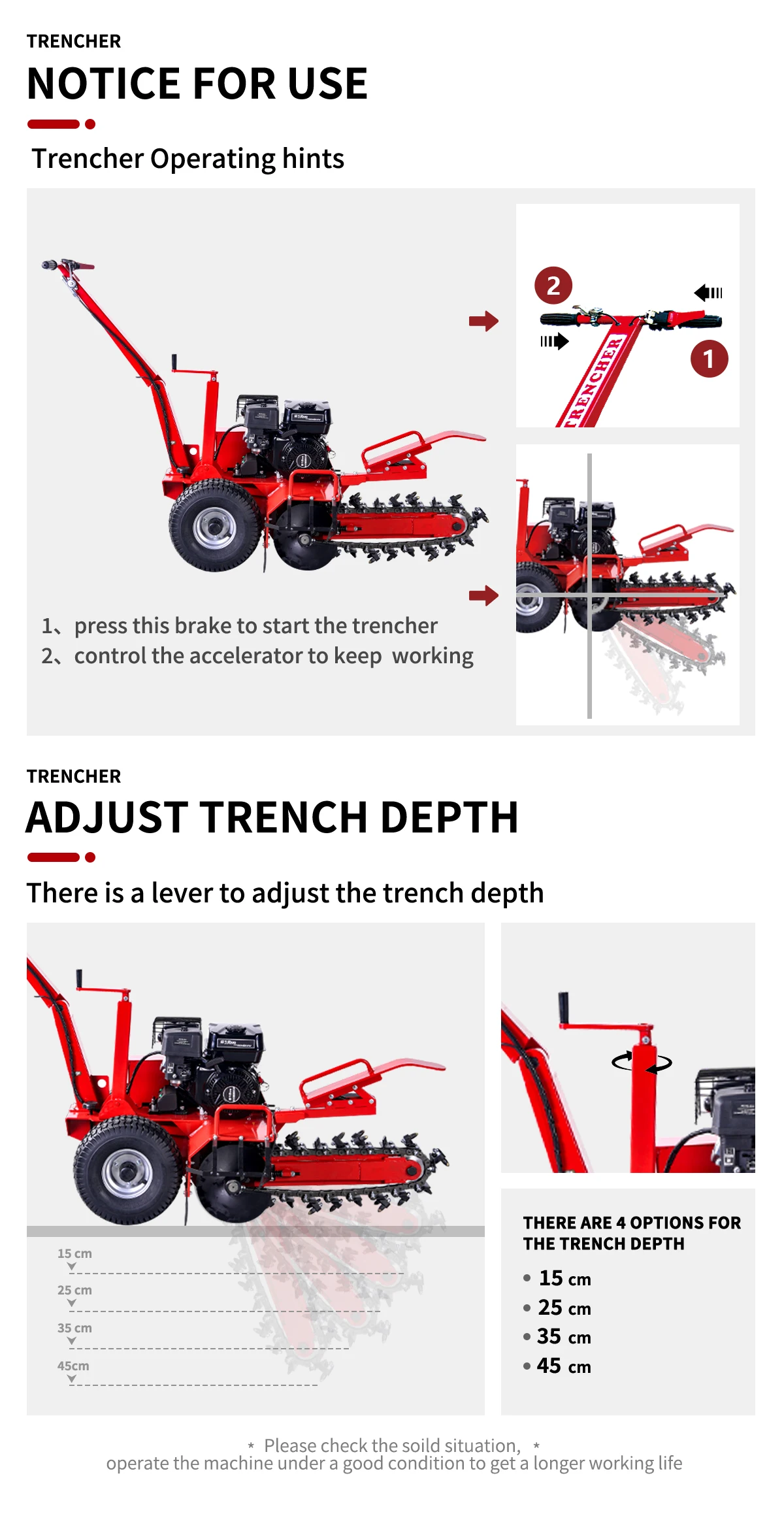 7HP Walk Behind Petrol Engine Trencher Machine Chainsaw Mini Trencher ...