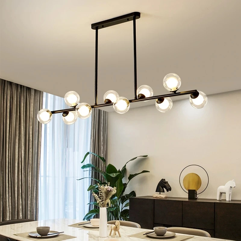 Modern Dining Room Ceiling Chandelier Suspension Horizontal Glass Balls Chandeliers Kitchen Hanging Lamp Office Front Desk Light