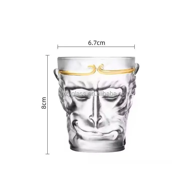 Manufacturers wholesale 110ml Transparent frosted Creative Monkey King shape glass cup factory