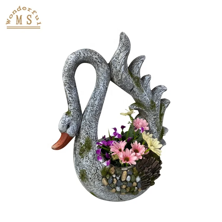 Polistone Frog Swan Cat Animal Flower Pot Home Garden Decoration