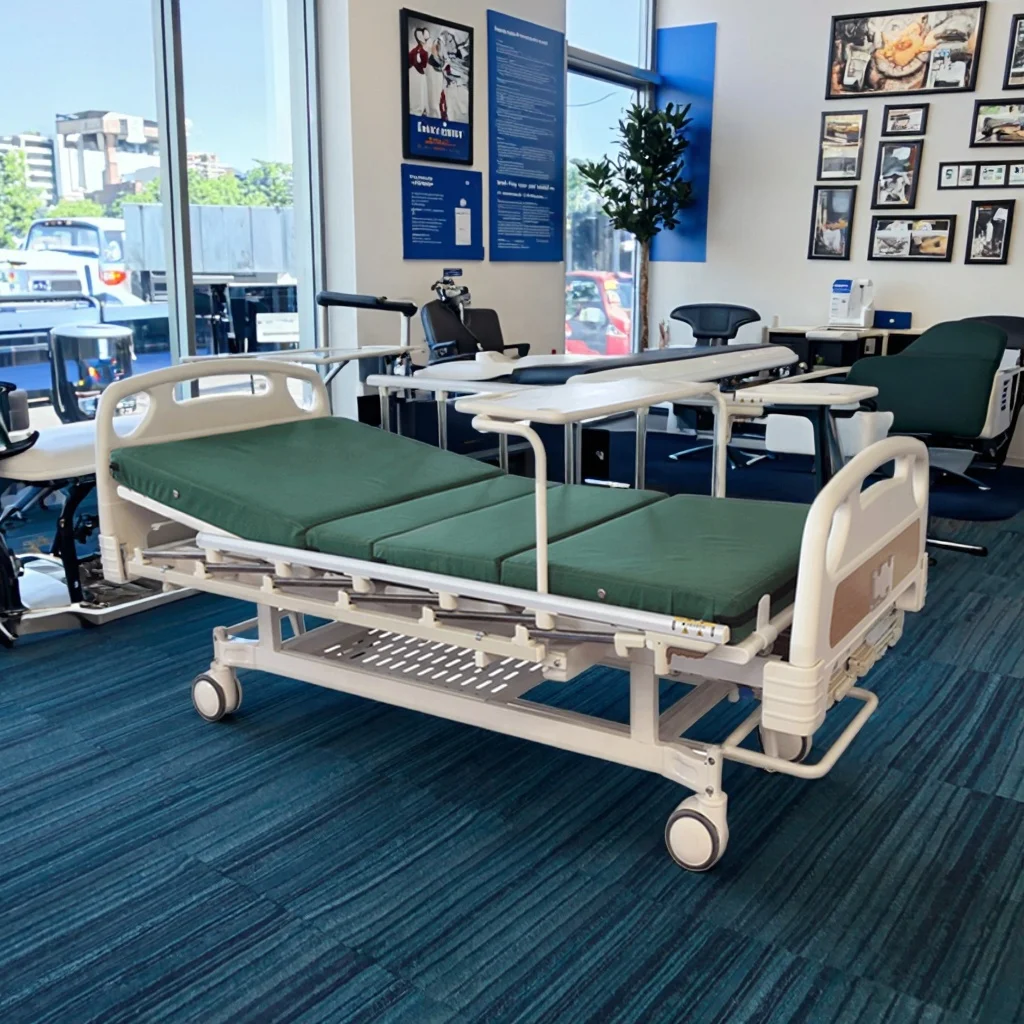 Manual Metal Hospital Bed with Central Control Brake Casters Adjustable Positions Modern Design Infusion Ready Medical Equipment 5