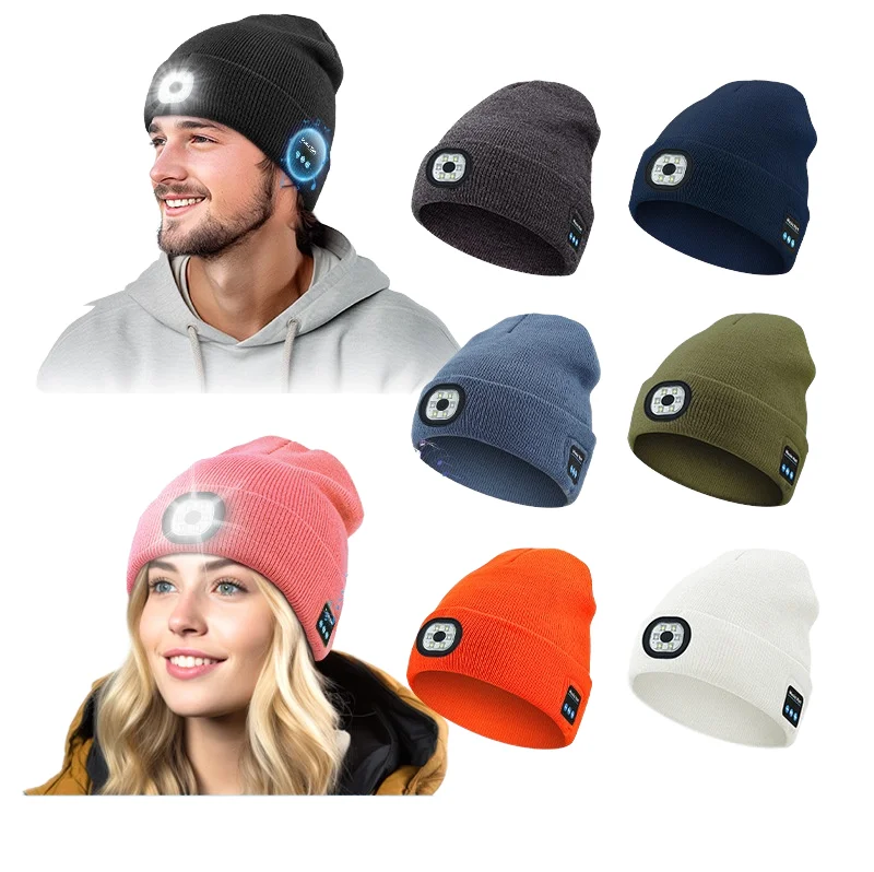 New LED Bluetooth Earphones USB Charging Winter Sports Gear for Outdoor Night Custom Winter Hats Fruit Bows Camouflage Low