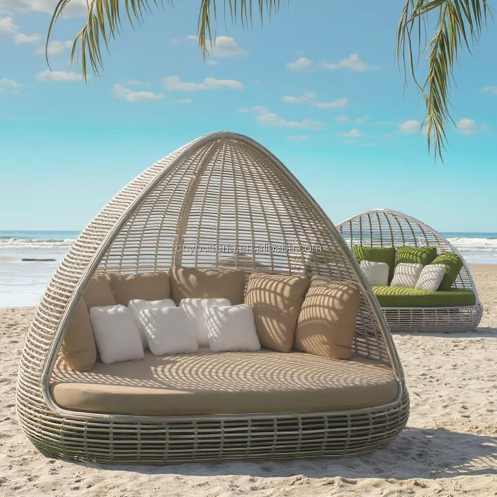 Oval Rattan Daybeds with Metal Aluminum Frame - Hotels & Villas