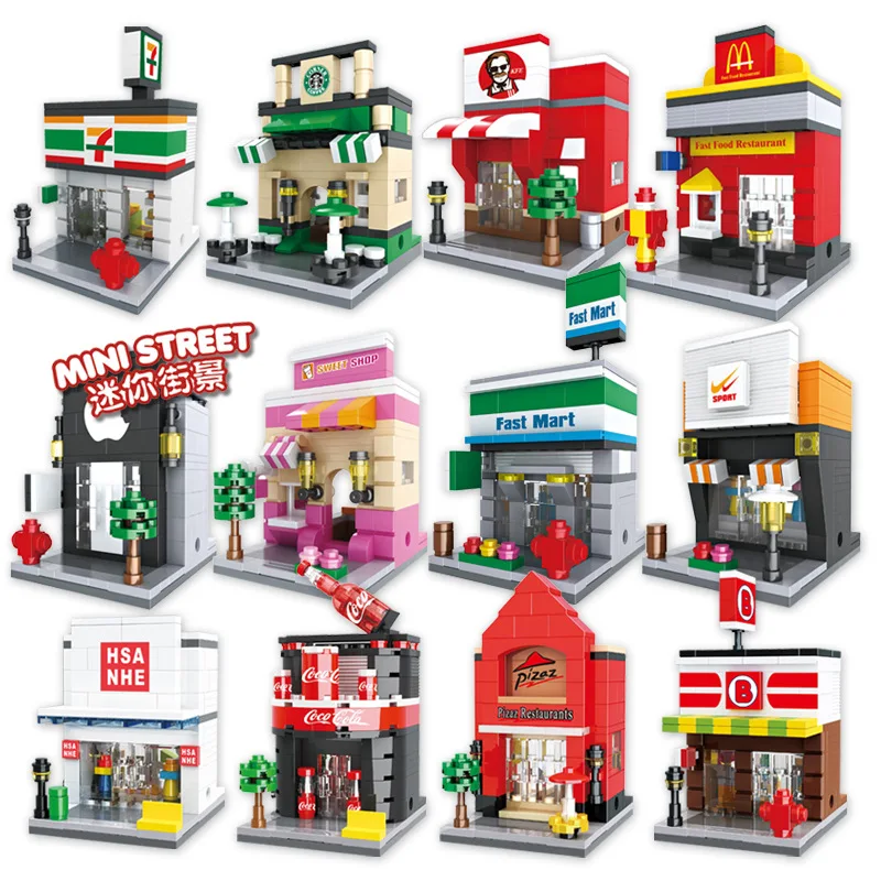 Plastic Mini Shop Building Bricks  Model Small House City Street Store Educational Kids Toys Gift Sembo Block