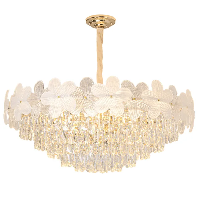 Drop Shipping Home Deco Flower Pendant Lamp Villa Hotel Living Room Bedroom Luxury Crystal Chandelier Lights
