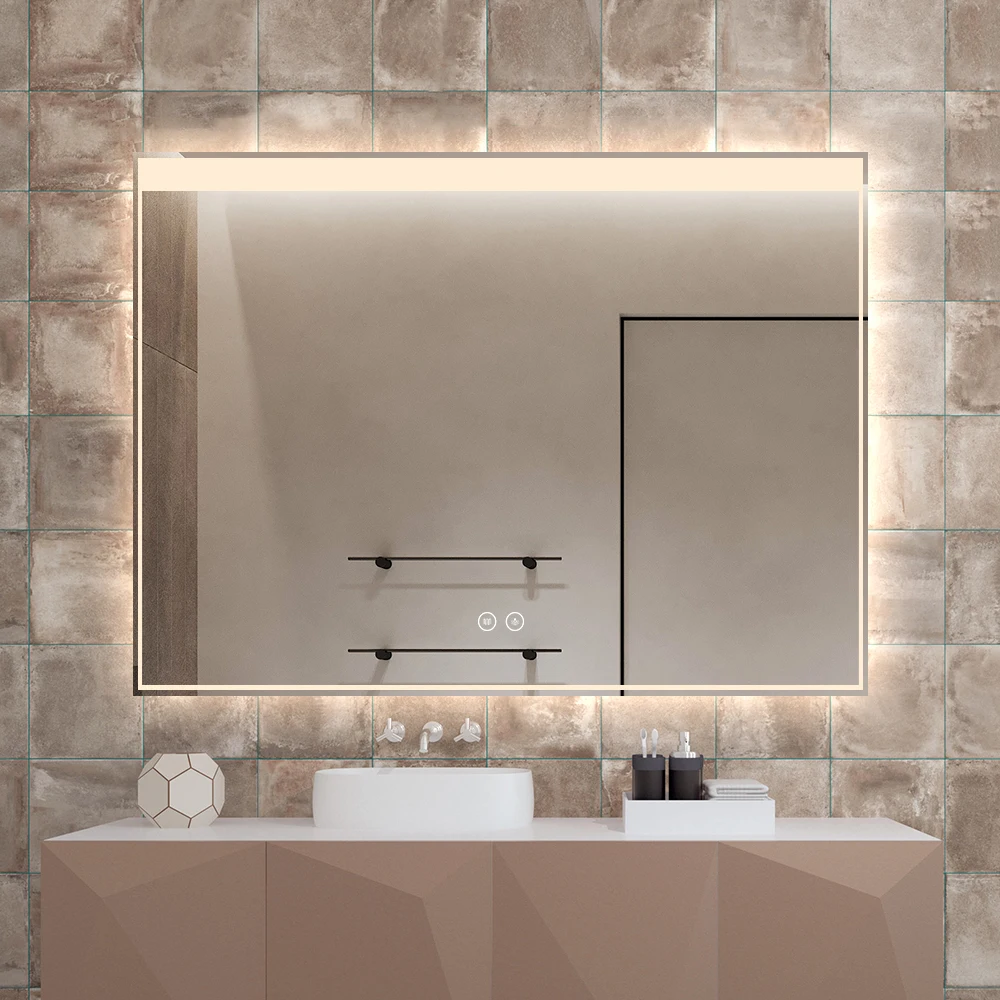 Hotel Collection Large Rectangular LED Backlit Mirror Smart Touch Control  Dimmable Anti-Fog Modern Wall-Mounted Bathroom Vanity| Alibaba.com, image size:1000x1000