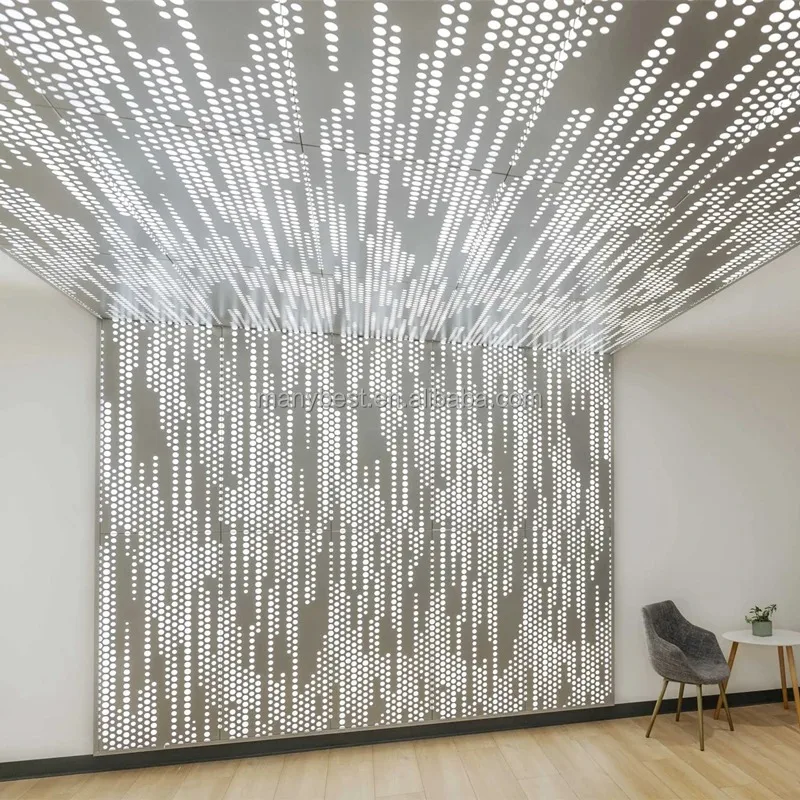 Custom Architectural Aluminum LED Light Ceiling Fireproof Artistic Metal Ceilings for Office Decor Perforated Alloy Material