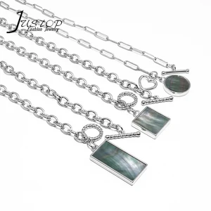 High Quality Fashion Statement Jewelry Ladies Brass Shell Green Grey Geometric Accessories Pendant Necklace
