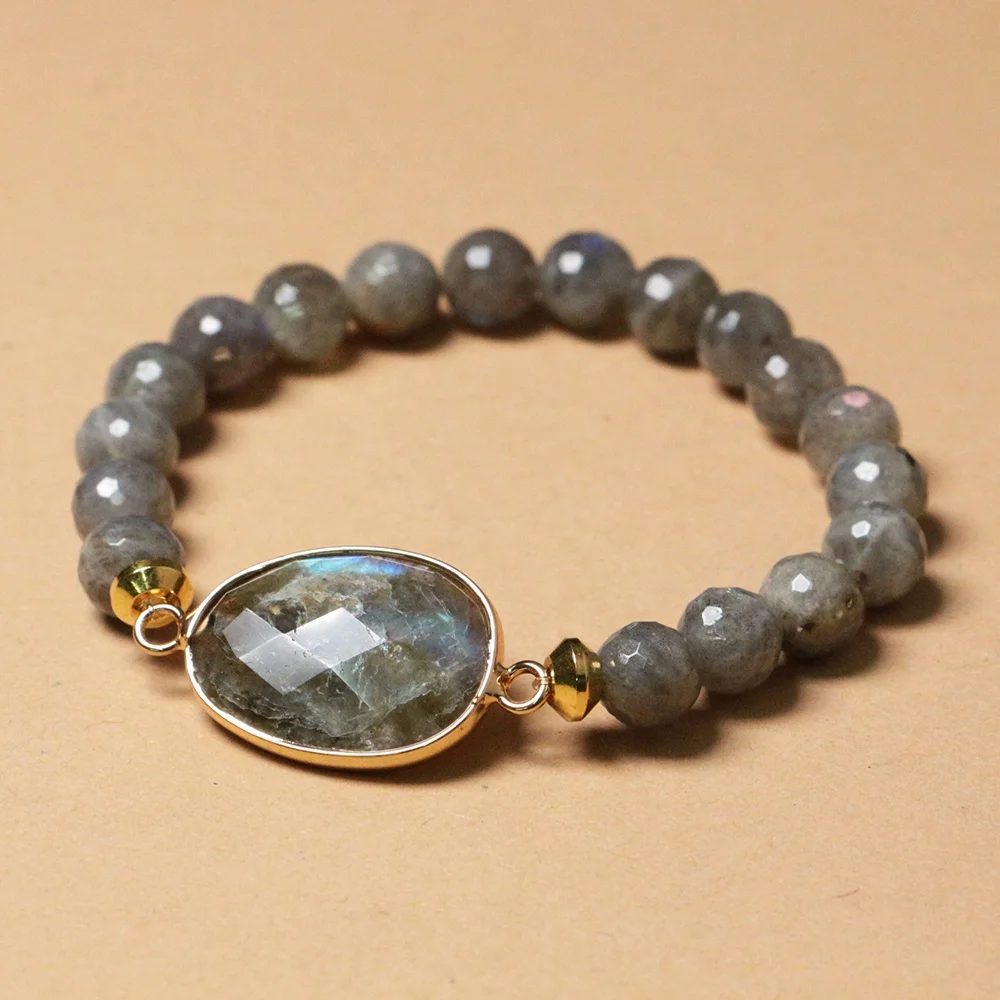 〖D351〗ラブラドライト猫パーツ アラシャン・多面カット水晶 ブレスレット ブレスレット／ アンクレット - TANZAWA Online shop ｜ ねこ玉