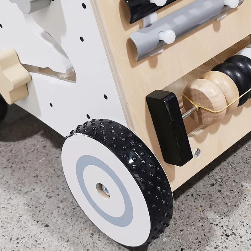 White Simple Multifunctional Building Blocks Beads Percussion Musical Instrument Children's Wooden Baby Walker
