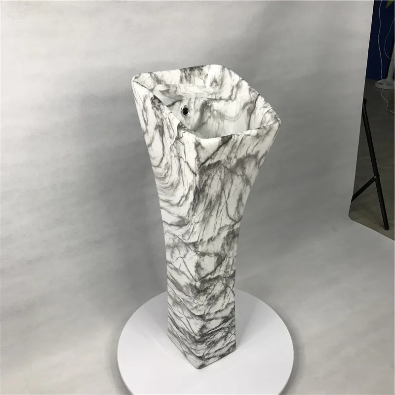 Popular Small Size Grey Marble Color Basin Sanitary Ware Ceramic Slim Pedestal Basin Sink