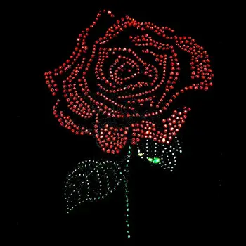 bling crystal hot fix red rose patches strass template iron on flower rhinestone transfer design patterns for tshirt dress