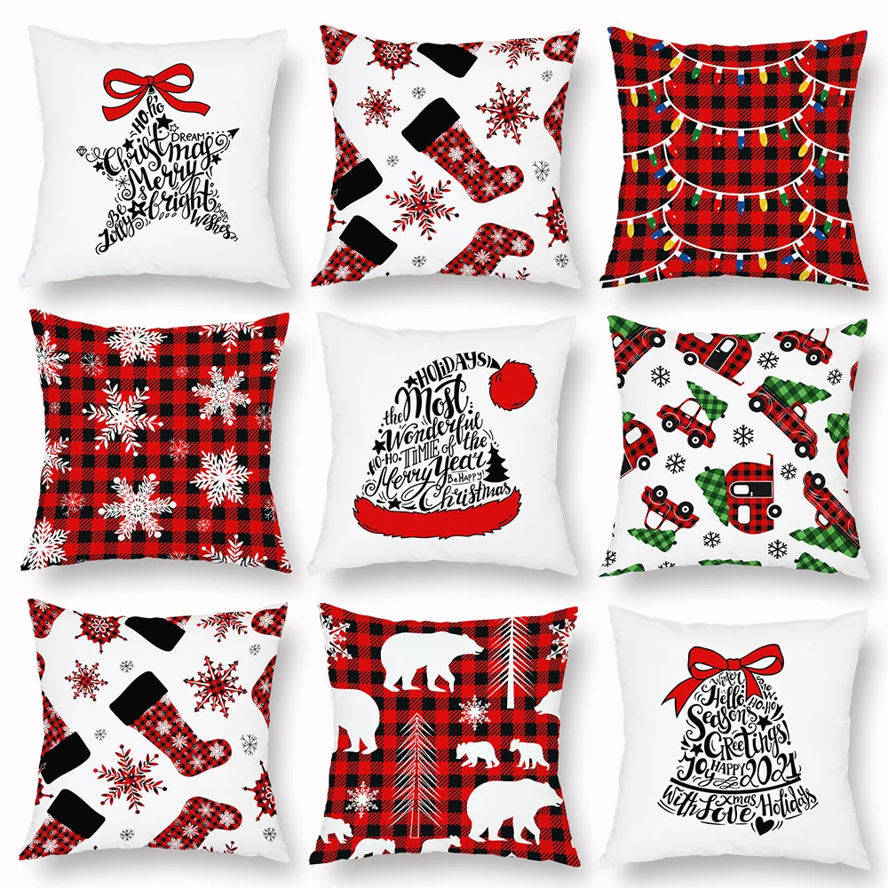 18 X 18 Inches Snowflake Christmas Pillow Case Covers Buffalo Plaid Xmas Cushion Couch Cover Buy Red Christmas Pillow Covers Red Buffalo Plaid Pillow Covers Christmas Pillow Case Covers Christmas Cushion Covers