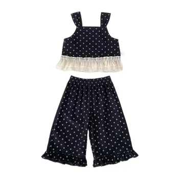 2025 New Baby Girl Clothing Set Casual Outfit Solid Two Piece Set Stylish Lace Vest Long Pants for Children Baby Suit