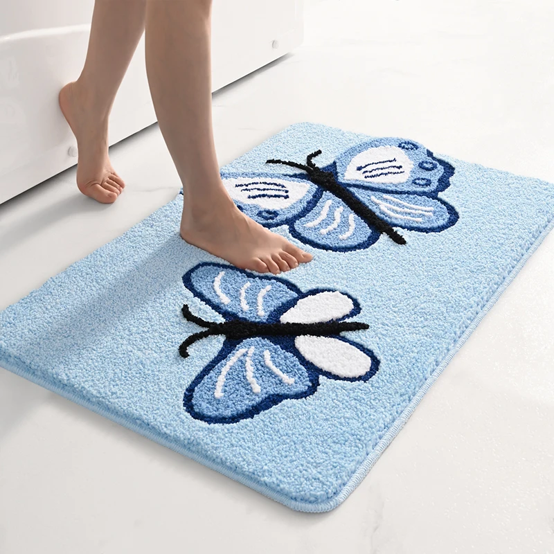  New Design Butterfly Microfiber Soft Plush Anti-Slip Bath Mat Super Water Absorbent Bath Rugs Floor Mat Bathroom Mat