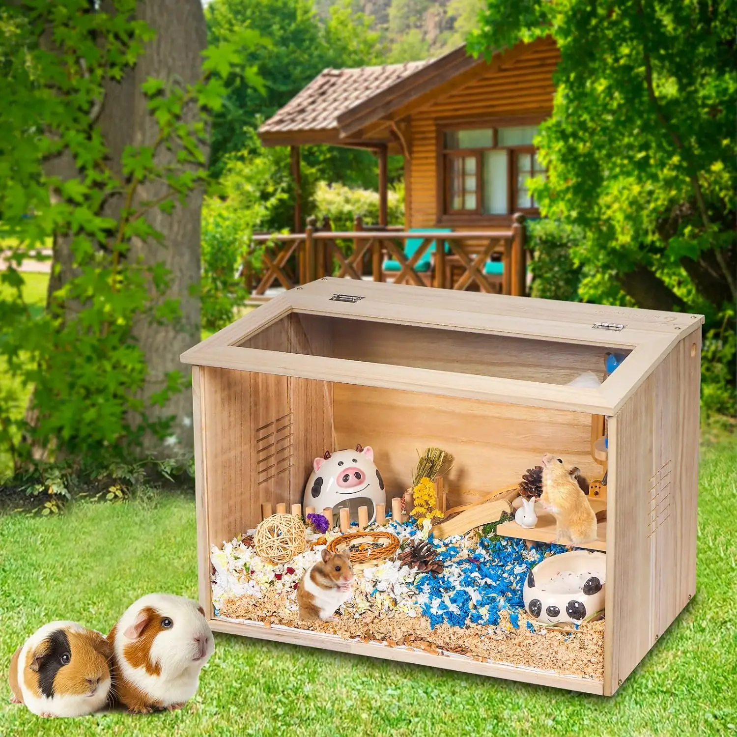 Wooden Hamster Cage - Clear Observation Hamster Sand Bath
