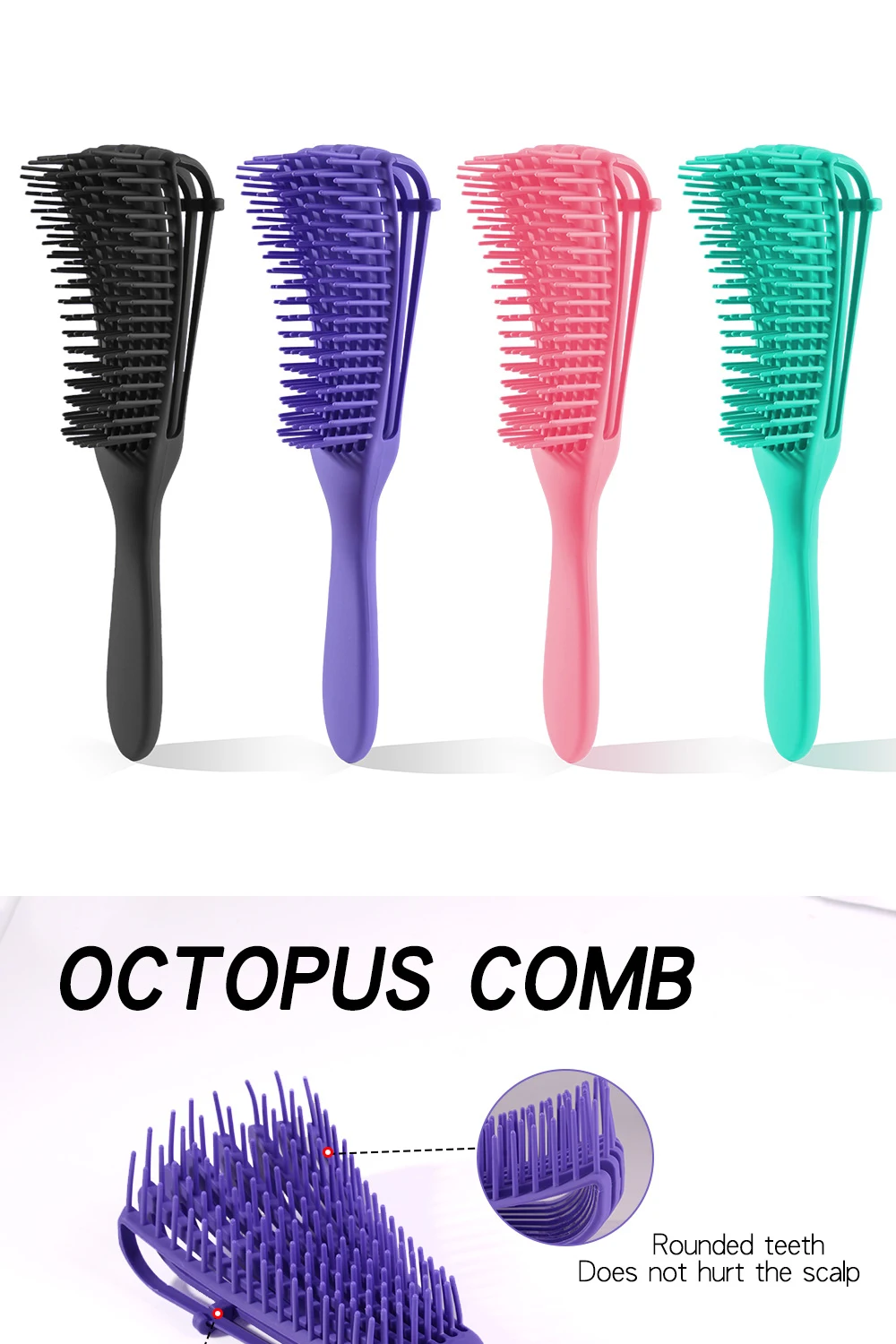 Custom Logo Plastic Octopus Comb Eight Rows Curly Hair Brush Vent Detangling Hair Brush for Women
