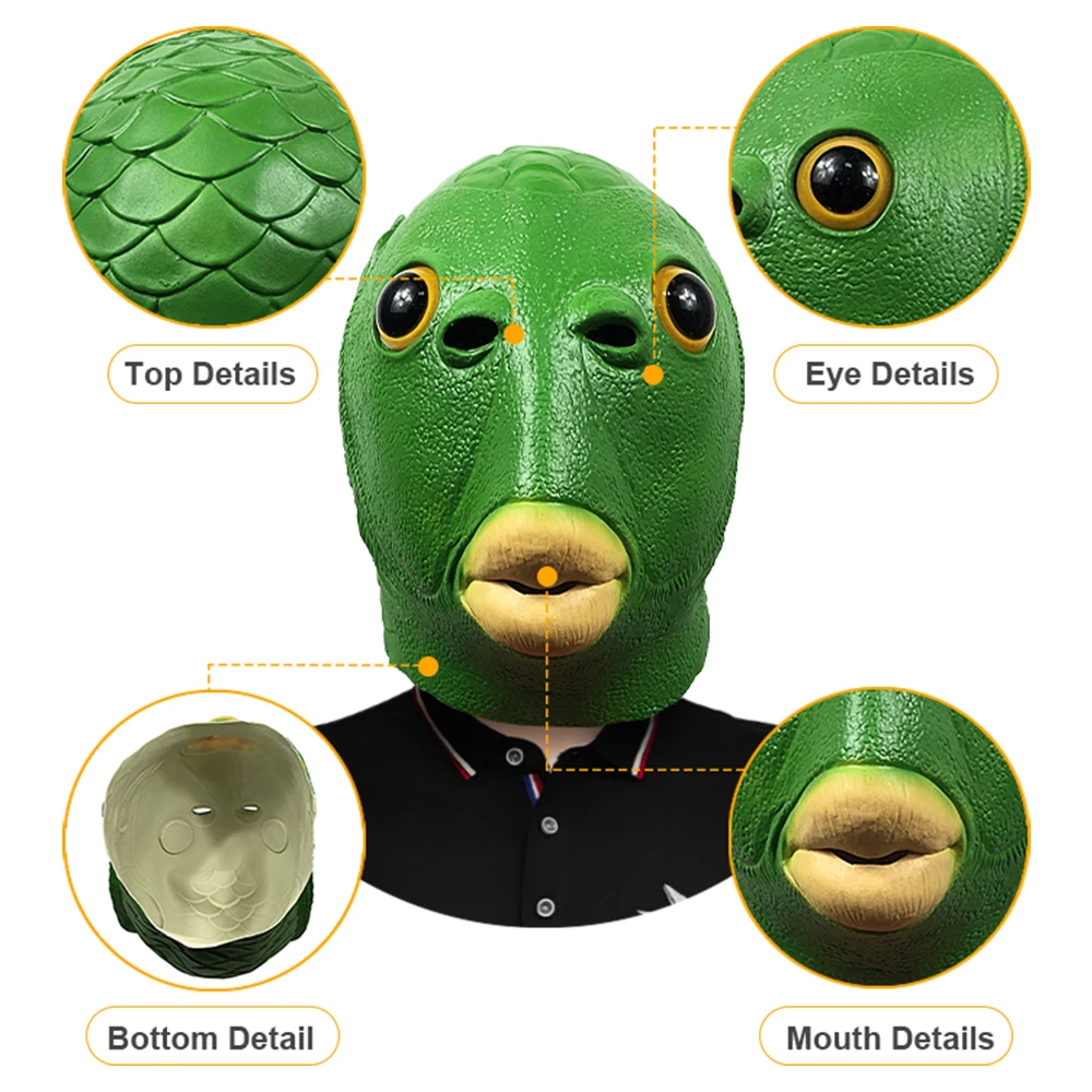Goofy Green Fish Latex Mask With Exaggerated Face Realistic Scales Animal  Headgear For Themed Costume Parties Gifts, image size:1000x1000
