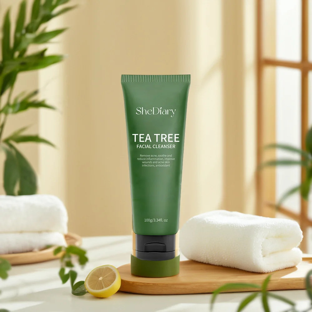 SheDiary Organic Tea Tree Facial Cleanser OEM ODM Whitening and Calming Nourishing Moisturizing Blackhead Removal for Dry Skin