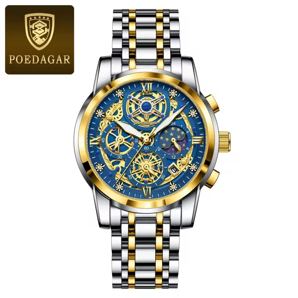 POEDAGAR 984 Men Waterproof Luminous Auto Date Chronograph Luxury Fashion Watch Quartz S aperçu 10