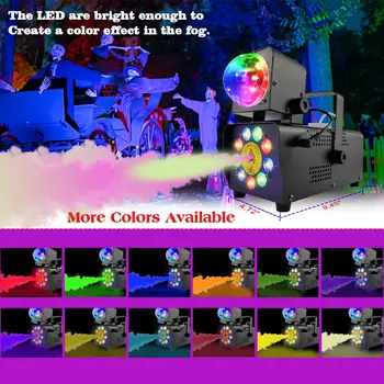 500W Fog Machine with 9 LED Lights and Disco Ball Lights Remote Control Smoke Machine for Wedding Halloween Party Stage Effect detail image