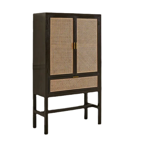 Innova Living Room Storage Home Decor Wood Furniture 2 Door Rattan Cabinet