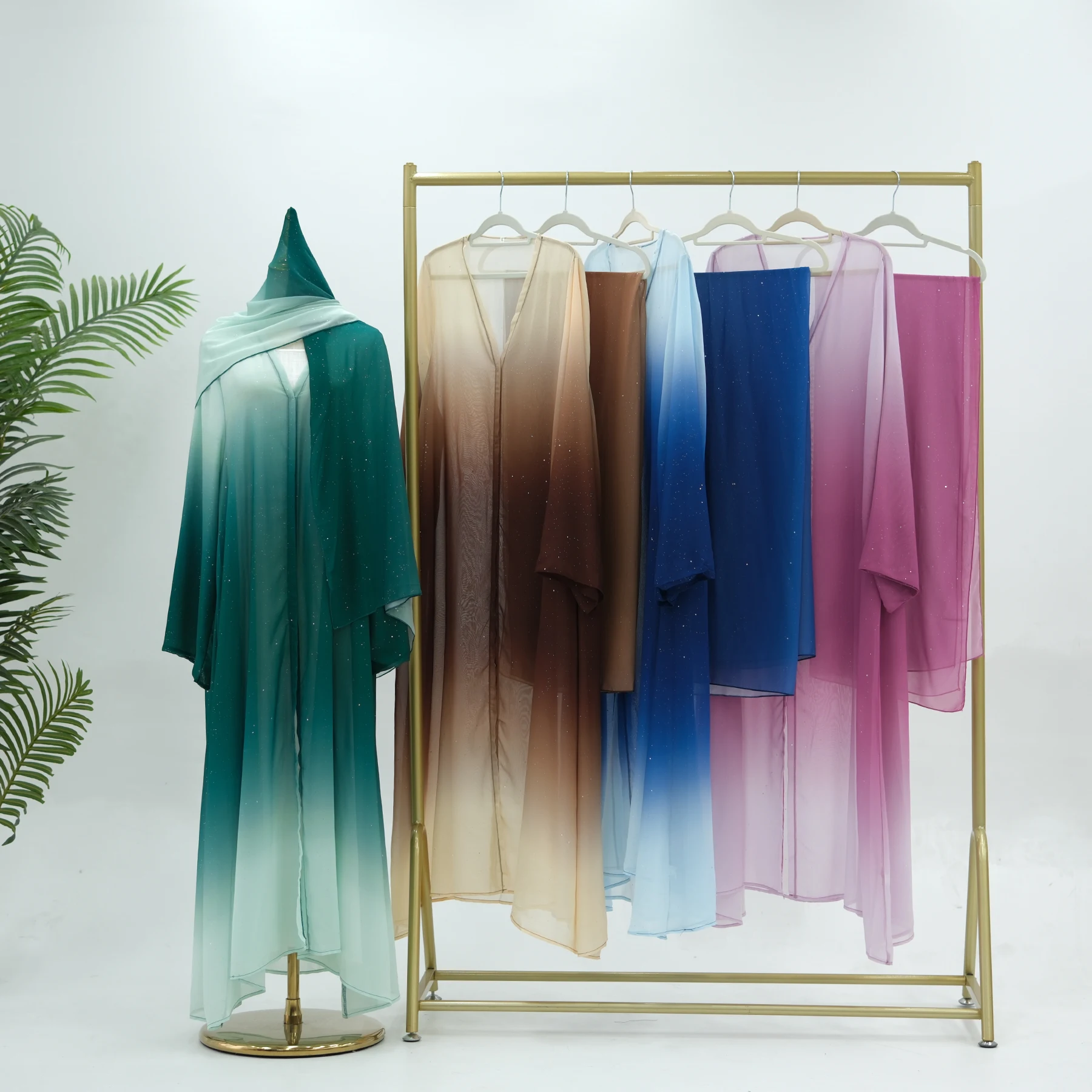 2025 Kaftan Abaya Dubai Ombre Gradient Color 2pcs Women Abaya Chador Modest Dresses Fashion Abaya Women Muslim Dress With Hijab