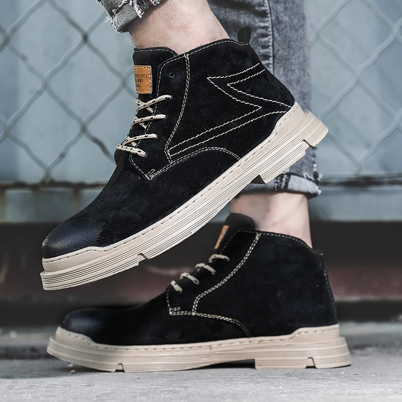 New Design Fancy Men Suede Ankle Boots Leather Lace Up Shoes