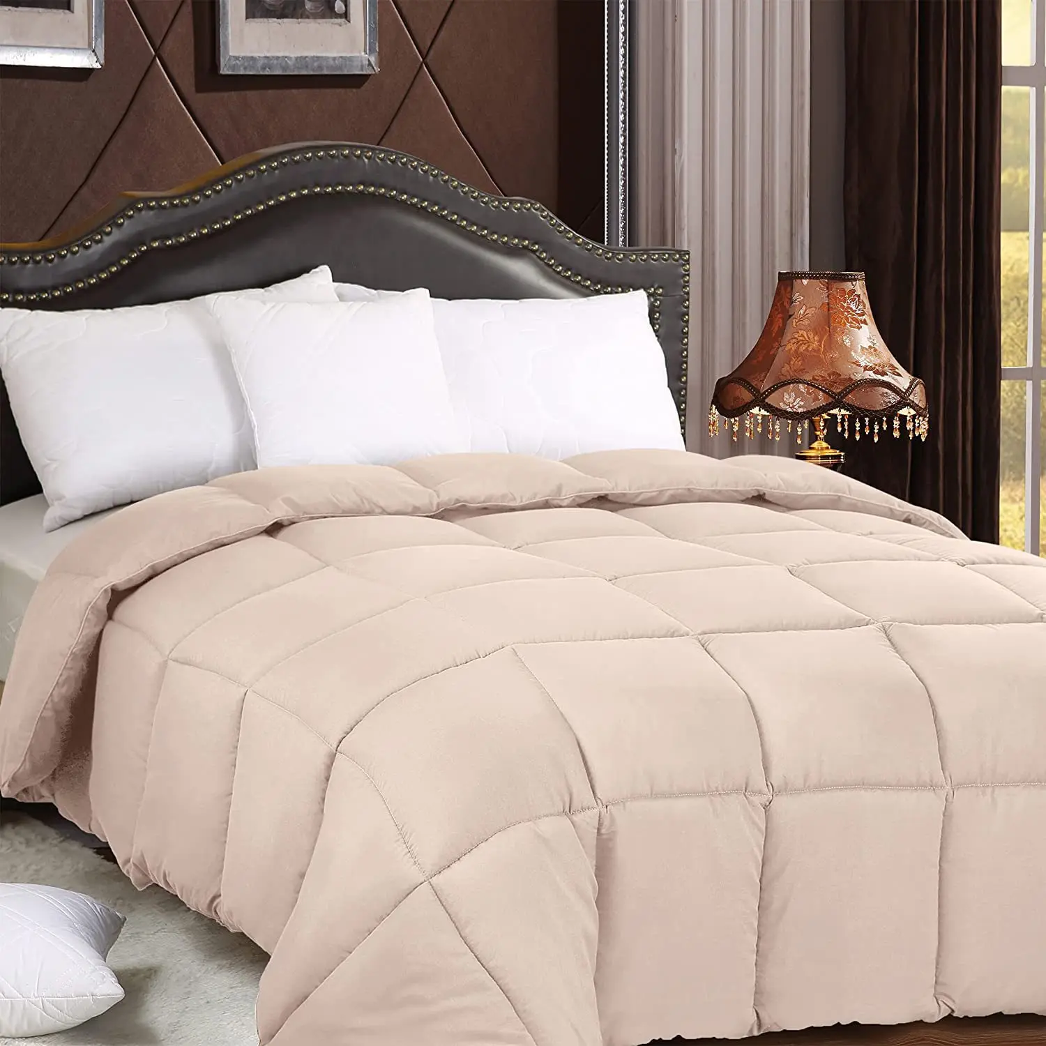 100% polyester solid color with check quilting bedding comforter set