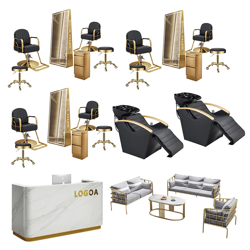Luxury Moder Beauty Salon Furniture Set Black And Gold Shampoo Chairs