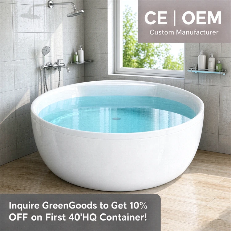 CE Poland Small 130 cm Round Soaking Tub Freestanding Acrylic Whirlpool Bathtub