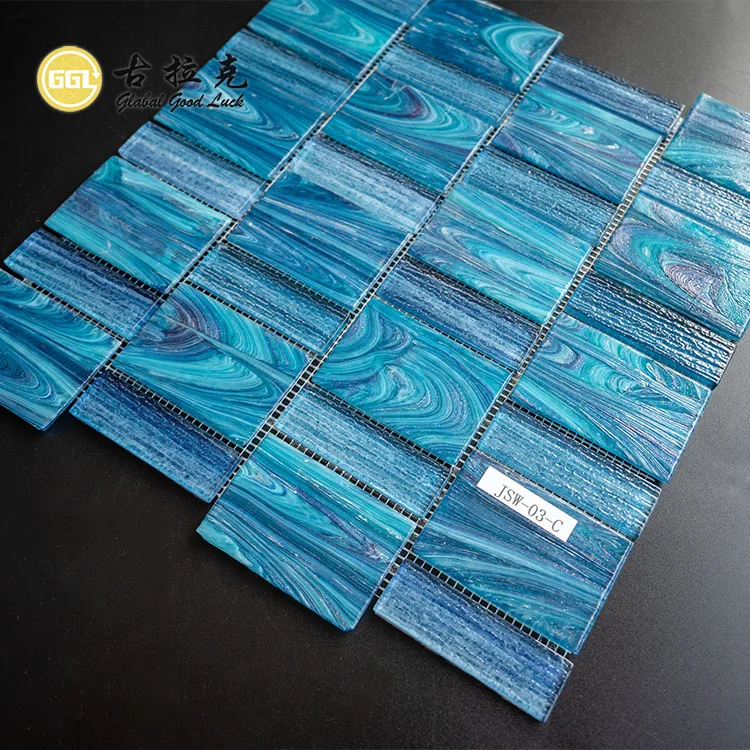 New Design 6mm Glass Mosaic Tile Shiny Blue Color Glass Swimming Pool Mosaic Tile for Shower Bathroom