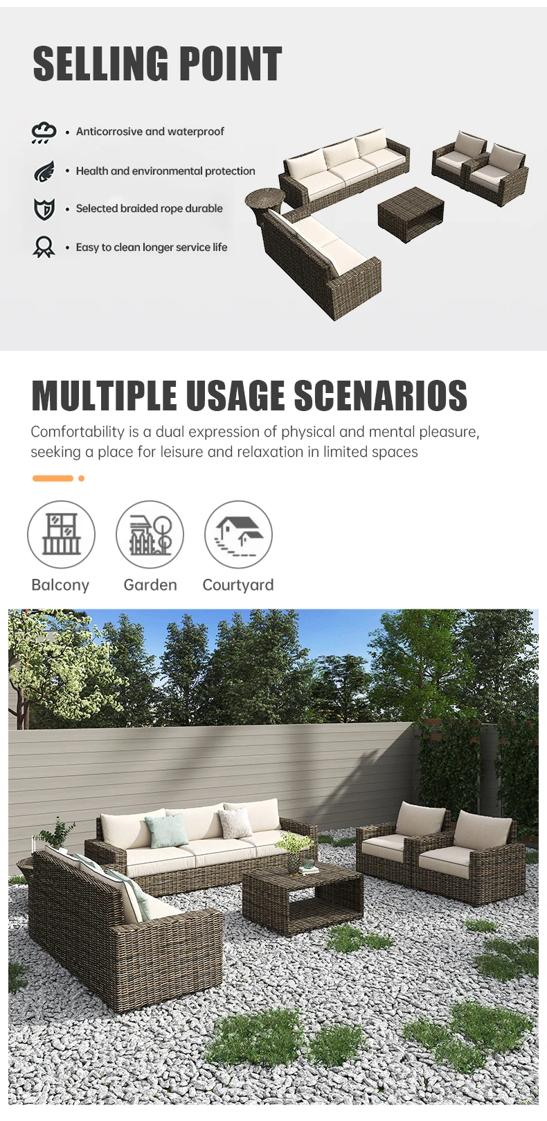Fuliu New Design Wicker Patio Furniture Asda Outdoor Rattan Garden Sofa