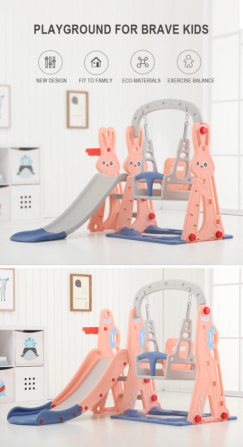 Kids New Rabbit Baby Plastic Indoor Swing With Slide For Children ...