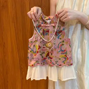 Customized Summer Korean Style Baby Girl Trendy Dress Little Girl Vacation Casual Puffy Princess Dress with Hat Clothes for Kids