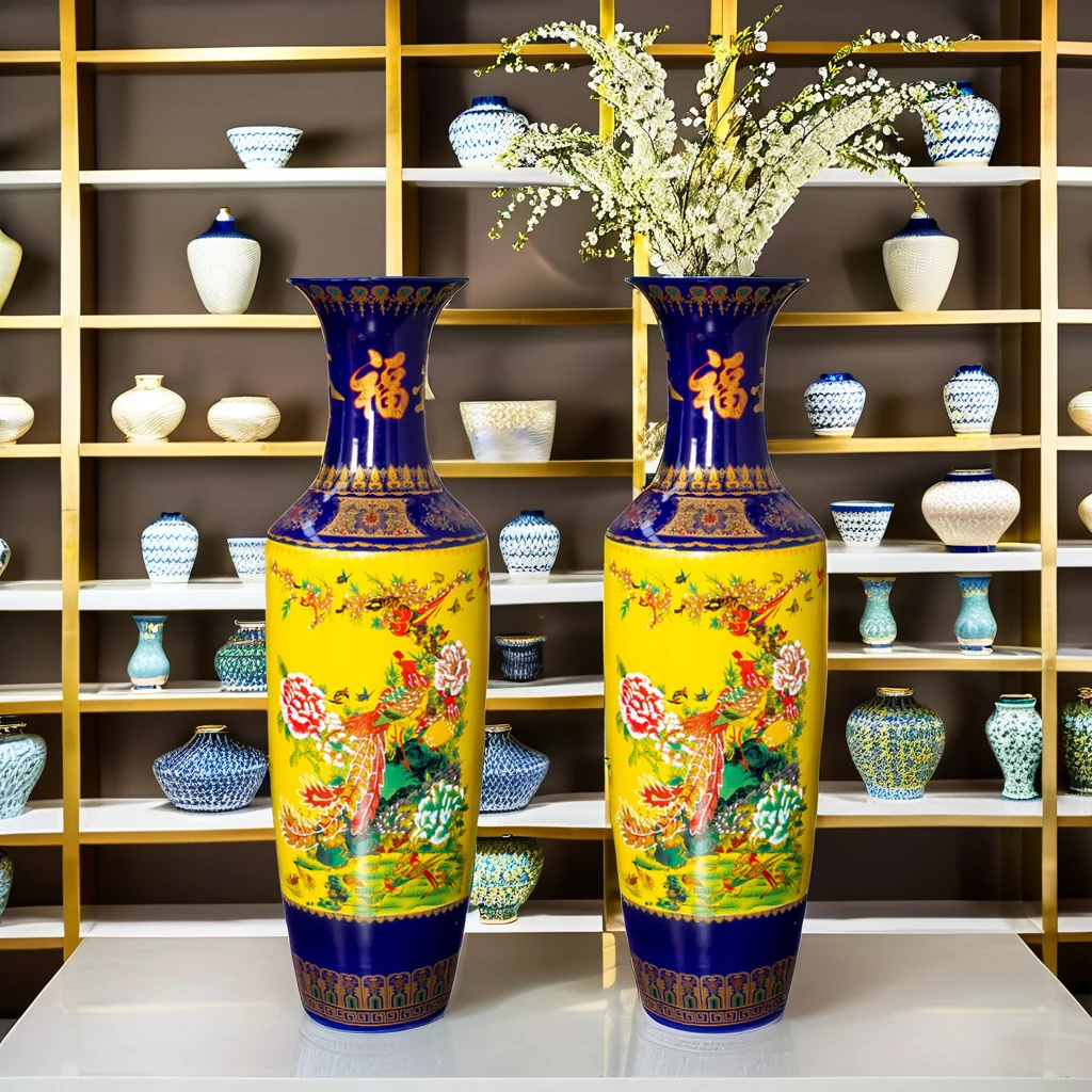景德镇家居装饰豪华仿古大型陶瓷花瓶定制便宜的中国地板花瓶鸟花图案