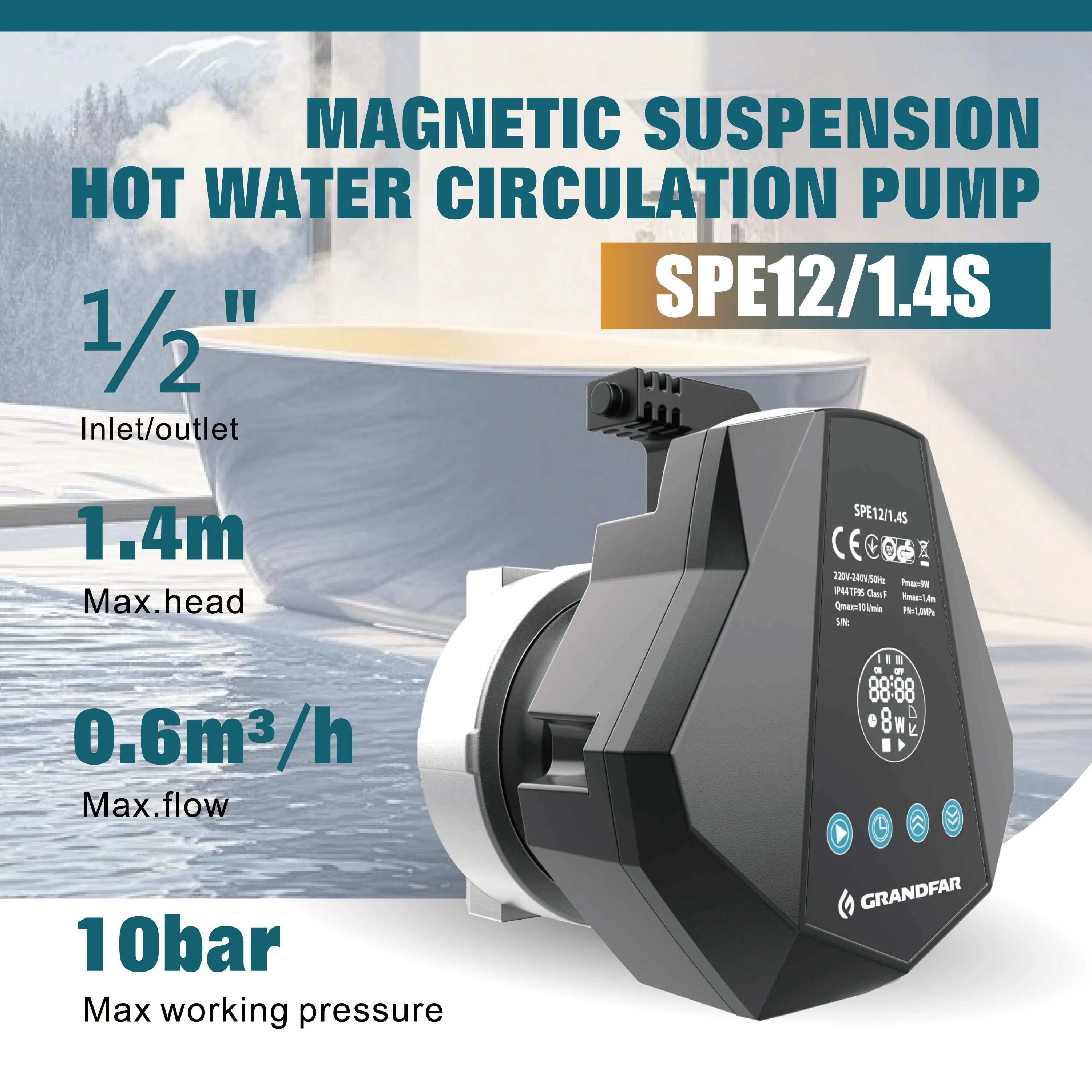 product grandfar small smart magnetic levitation impeller ultra quiet 9w water pump energy saving clean water circulating hot water pump-4