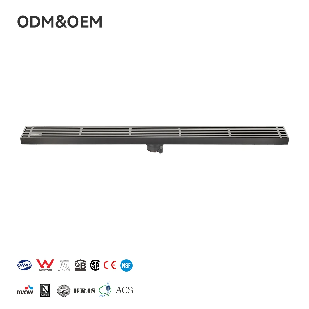 Modern 57*600mm Bathroom Electroplated Anti-Corrosion Anti Smell Stainless Steel Gun Metal Color Floor Drain for Shower Room