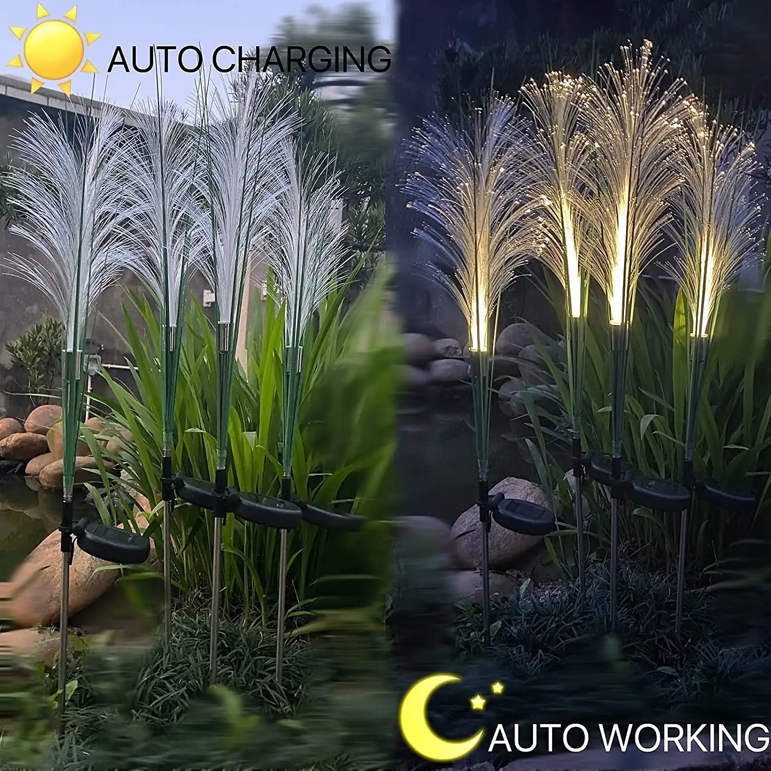 Solar Fiber Optic Lamp IP65 Waterproof Outdoor LED Pathway Light for Garden Villa Landscape Decoration Lighting